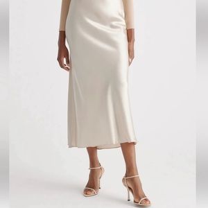 Quince Washable Silk Midi Skirt in Champagne Slip Skirt